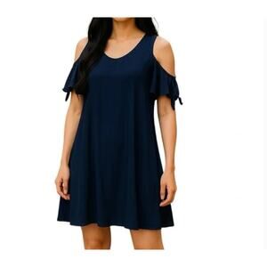 Soft Surroundings Navy Cold Shoulder Ruffle Tie Sleeve Dress Plus Size 3X Boho